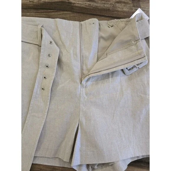 Nine West Metallic Linen Blend Shorts Belted High Waist Gold Beige Womens Small - Picture 8 of 12